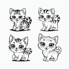 Fototapeta premium A funny cartoon cat set vector illustration features cute feline animal characters