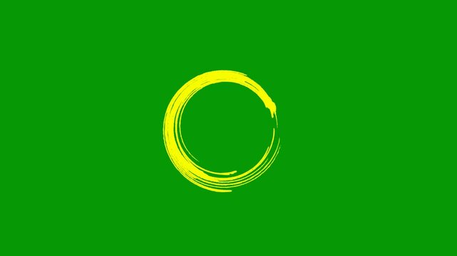 Animated Hand drawing yellow circle highlight marker on chroma key screen. hand drawn highlighter elements borders frame isolated on green screen. white circle brush drawn. circular path art.