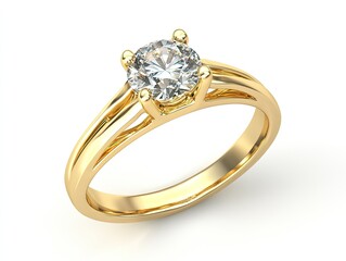 Solitary diamond on a yellow gold split shank ring