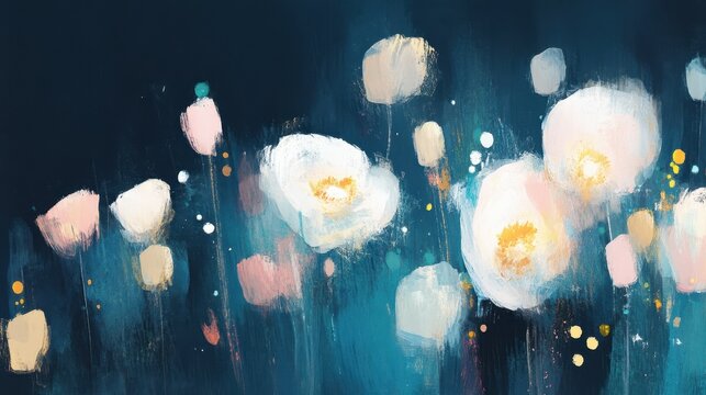 Midnight Bloom Luminescent flowers dance in a teal twilight