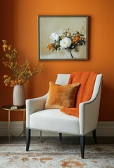 Modern Living Room with Orange Accents