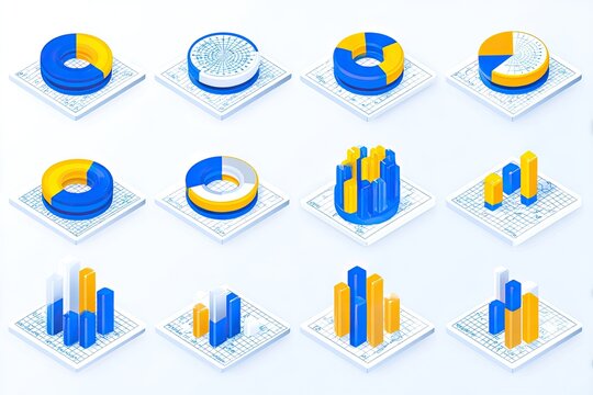 Isometric data visualization chart collection