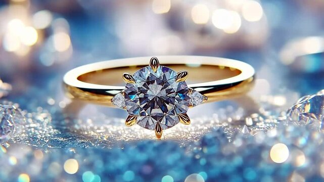 Sparkling Diamond Ring on Ice Crystals: A Luxurious Jewelry Photography