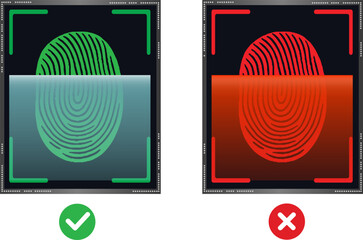 Finger scan vector icon on dark background. Fingerprint scanning technology concept. Identification system scanning.