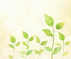 Lush green leaves sprout, bathed in soft sunlight against a gentle, blurred background