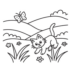 Cat moments meow life coloring pages, coloring book, line art, illustration, black & white, bold and easy coloring pages