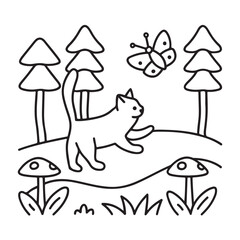 Cat moments meow life coloring pages, coloring book, line art, illustration, black & white, bold and easy coloring pages