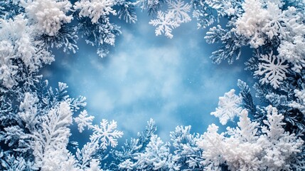 An intimate look at snow-dusted Christmas tree branches bringing to life the beauty of winter holidays with vibrant evergreen pine needles adding a touch of elegance