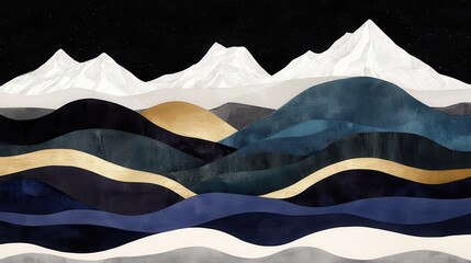 Mountain serenity Layered hills glow under a starlit night