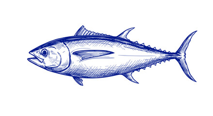 Albacore Tuna Fish suitable for menu or any purposes, in Sketch Vector Style illustration Easy to recolor and resize