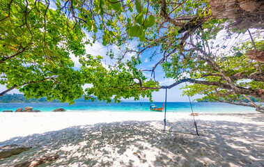 Beautiful view of white sand beach on Koh Dong, Monkey bay, Tarutao National Park, Satun Province, Thailand.