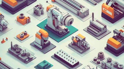 Detailed Industrial Machine Collection in Flat Design for Manufacturing
