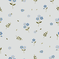 blue flowers and leaves seamless pattern , vector , illustration