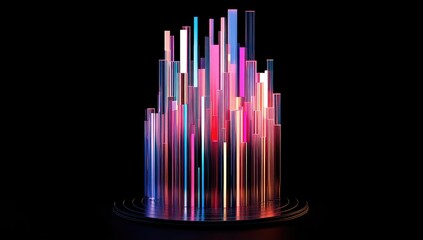 Obraz premium Vibrant, multicolored glass columns on a dark background, creating an abstract cityscape