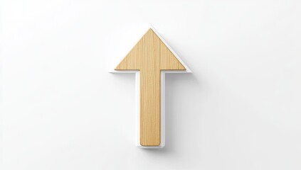 Fototapeta premium Light brown wooden arrow pointing upwards on white background