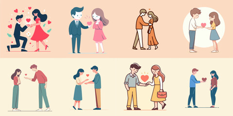 collection of cartoon couple falling love