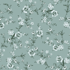 Seamless floral pattern, classic flower ornament, abstract ditsy print in vintage motif. Elegant botanical design of beautiful large wild flowers, leaves, small branches, herbs. Vector illustration.