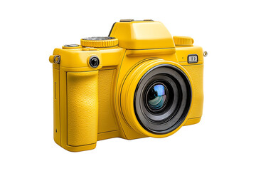 Yellow DSLR photo camera isolated on transparent background
