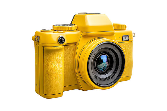 Yellow DSLR photo camera isolated on transparent background
