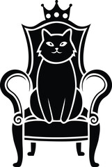 A cute cat sitting on a throne isolated creative vector art, cat sitting on a throne silhouette vector illustration, cat sitting on a throne line art vector icon design