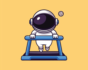 Obraz premium Cartoon Astronaut on Treadmill with Moon.