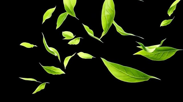 Green leaves falling animated overlay, transparent 4K video, alpha channel, ProRes 4444