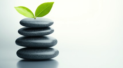 Fototapeta premium Tranquil Zen Stones with Fresh Leaves in Serene Environment