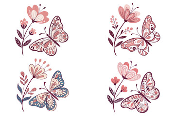 hand drawn flowers and butterflies 