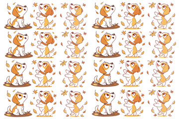 Fototapeta premium Happy puppy jumping in autumn leaves