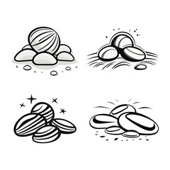 Natural Pebble and Stone Collection Vector Illustration