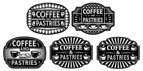 Retro coffee and pastries sign with red and turquoise color palette