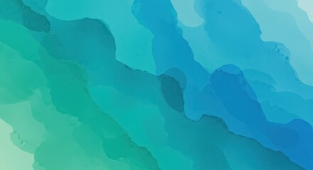 Abstract painting with shades of blue and green creating a fluid watercolor effect.