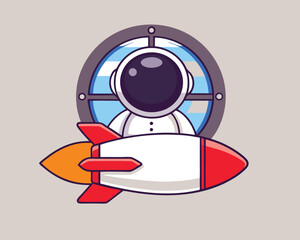 Cute Astronaut Riding Rocket Illustration - Cartoon Space Travel Vector