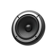 Close Up Image of a Round Black Audio Speaker with Patterned Membrane and Silver Rim