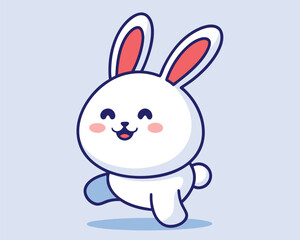 Happy Running Bunny Illustration - Cute Cartoon Rabbit Vector.