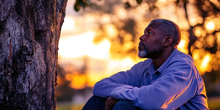  black man sitting under tree 