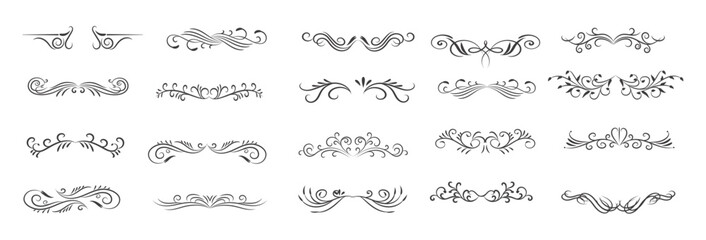 Ornamental Rule Lines in Different Design, Decorative dividers, Swirl elements, Vector graphic elements for design vector elements