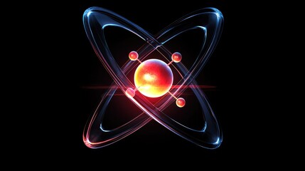 A floating atomic structure with protons, neutrons, and electrons.
