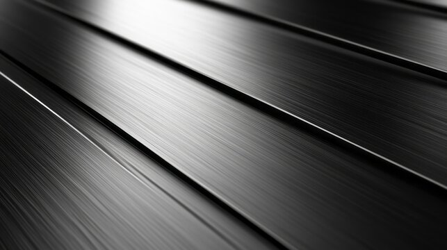 Several shiny dark metallic panels aligned diagonally with beautiful reflections
