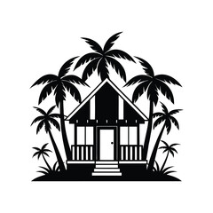 Obraz premium Tropical House icon of silhouette vector illustration