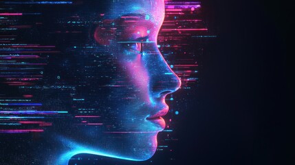 AI-powered virtual assistant concept with a floating holographic interface.