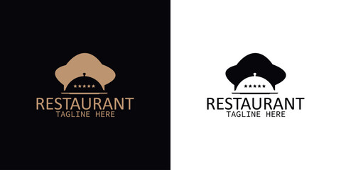 Elegant Restaurant Logo Design with Chef Hat and Cloche Icon, Modern Branding Template for Food Business, Bistro, or Catering Service