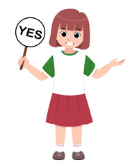 Illustration little girl holding YES sign