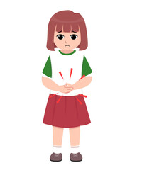 Vector Illustration of a girl with stomach ache suitable for children book, children illustration, poster