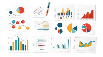 Colorful Data Visualizations and Charts on a Clean White Background