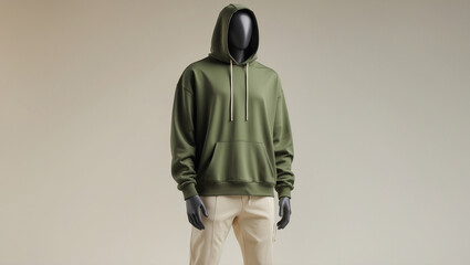 Olive Green and Cream Streetwear Mockup – Oversized Hoodie and Joggers, No Branding