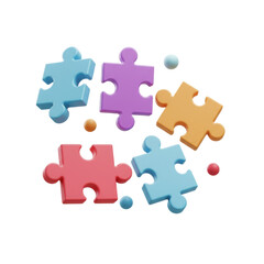 Obraz premium Colorful Puzzle Pieces in Various Shapes on a Transparent Background Ideal for Play and Learning