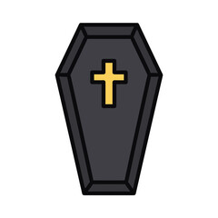 Obraz premium Black coffin with gold cross on a white background 