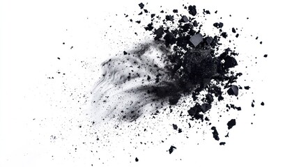 Obraz premium A broken powder compact effect with scattered pigments on a white background.