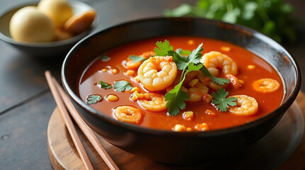 Savory Shrimp Soup with Cilantro and Fresh Vegetables.